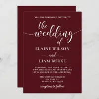 Burgundy Simple Calligraphy Modern Wedding  Invitation