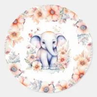 Cute Baby Elephant Girl's Baby Shower  Classic Round Sticker