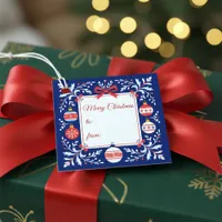 Blue and Red Folk Art Christmas Ornaments  Favor Tags