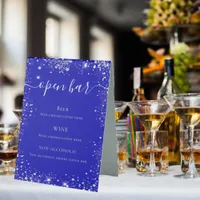 Royal blue silver glitter wedding bar menu table tent sign