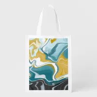 Blue, gold and black Marble like Swirls  Grocery Bag