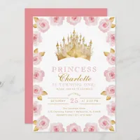 Pink and Gold Princess Rose Birthday Invitation