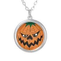 Evil Halloween Pumpkin Face Creepy Silver Plated Necklace