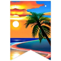 Tropical Palm Tree Silhouette Party  Bunting Flags