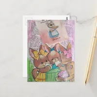 Vintage Bunnies and Mouse Collage Postcard