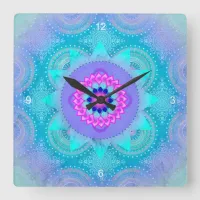 Lotus Bloom Turquoise Mandala ID129 Square Wall Clock