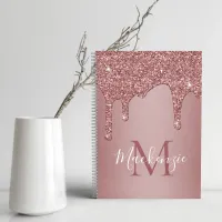 Girly Rose Gold Sparkle Glitter Drips Monogram Planner