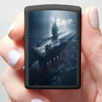 Fleet carrier navigates stormy seas AI ART Zippo Lighter