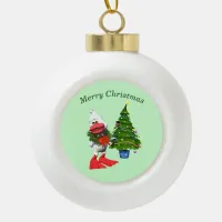 Cute White Christmas Duck Wearing a Wreath Ceramic Ball Christmas Ornament