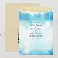 Watercolor Summer QR Code RSVP Beach Wedding Invitation