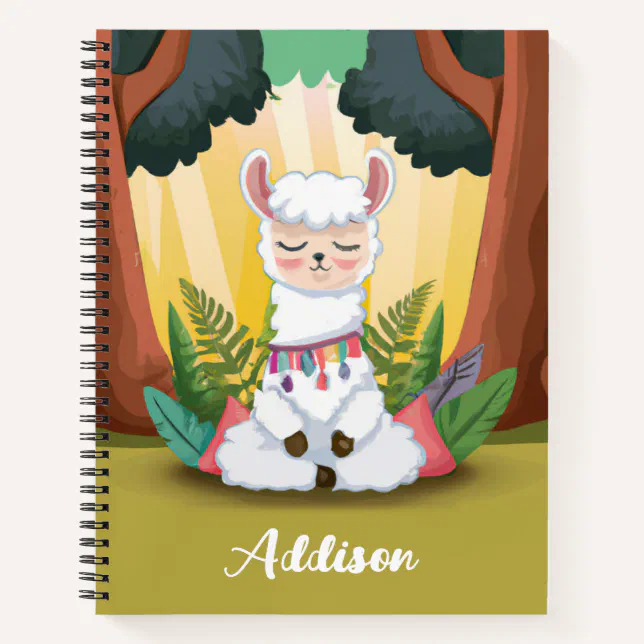 Cute Llama Meditating in Magical Forest Notebook