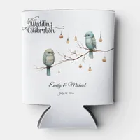 Rustic Woodland Love Birds Celebration Can Cooler