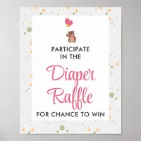 Pink Teddy Bear Baby Shower Diaper Raffle Game Poster