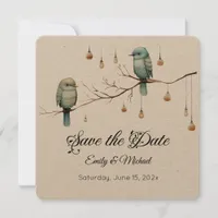 Rustic Woodland Love Birds Celebration Save The Date