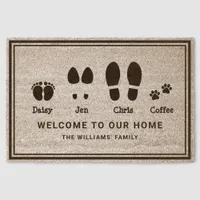 Welcome Footprints Paw Print Family Name Pet Lover Fiber Doormat