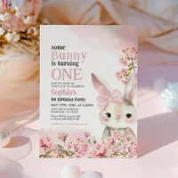 Floral Bunny Rabbit 1st Birthday Invitation