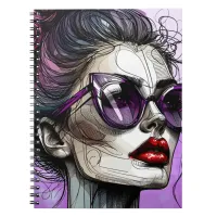 Pretty Woman in Sunglasses and Red  Lipstick Notebook