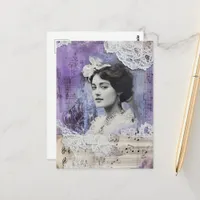 Vintage Woman Collage Sheet Music Mixed Media Postcard
