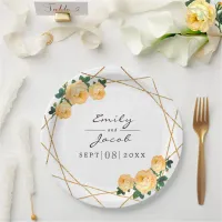 Elegant Gold Glitter Geo Orange Floral Wedding Paper Plates