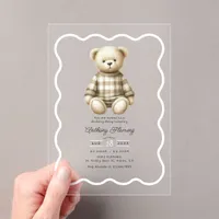 Classic Preppy Teddy Bear Acrylic Birthday Party Invitations