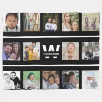 Black and White Multiple Photos Custom Monogram Fleece Blanket