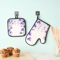 Purple Modern Flowers Oven Mitt & Pot Holder Set