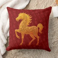 Faux Gold Embossed Chinese Year of the Horse 2026 Throw Pillow