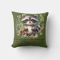 Raccoon Woodland Kids Christian Prayer on Green |  Throw Pillow