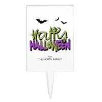 Happy Halloween Typography w/Bats Green ID685 Cake Topper