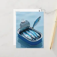 Jumping Sardines From Tin  Postcard
