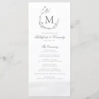 Elegant Gray White Watercolor Wreath Wedding Program