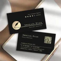 Minimal Black and Gold Feather Logo Notary Service Business Card