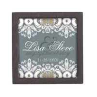 Silver Blue & White Lacy Engagement memento Gift Box