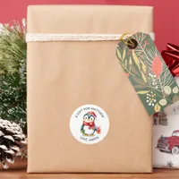 Adorable Festive Christmas Penguin to and from Classic Round Sticker