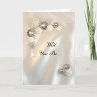 Pearl Diamonds Buttons Will You Be My Bridesmaid Invitation