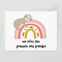 We Miss You Rainbow Sloth Grandparents Postcard