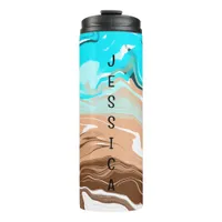 Personalized Tan to Blue Ombre Fluid Art Thermal Tumbler