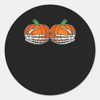 Skeleton Hand On Chest Pumpkin Halloween Women Classic Round Sticker