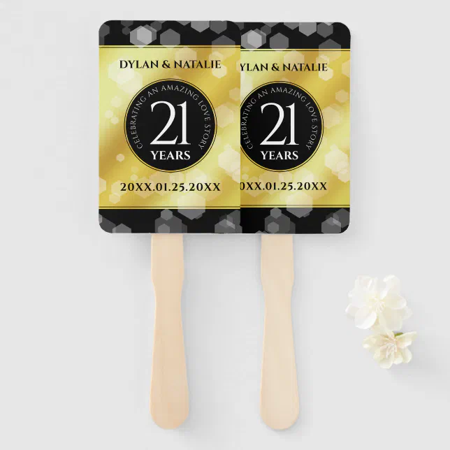 Elegant 21st Brass Wedding Anniversary Celebration Hand Fan