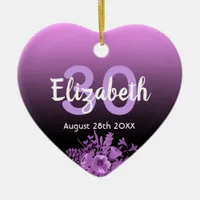 30th birthday purple black floral name ceramic ornament