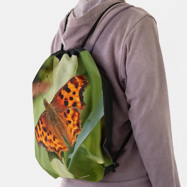 Beautiful Orange Satyr Comma Butterfly Drawstring Bag