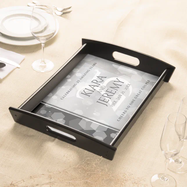 Elegant 25th Silver Wedding Anniversary Serving Tray