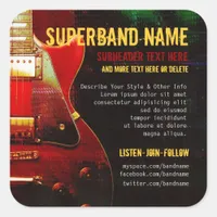 Grunge Red Guitar Super Band Square Promo Sticker