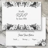 Black & White Botanical Wedding RSVP and Meals