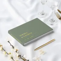 Elegant Modern Sage  and Gold Wedding Foil Guest Book