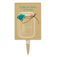 aqua rose mason jar personalized cake picks