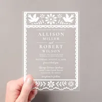 Mexican Papel Picado Pink Wedding Acrylic Invitations