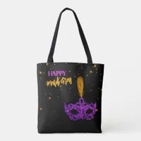 Custom Violet and Orange Sparkles Mask Mardi Gras  Tote Bag