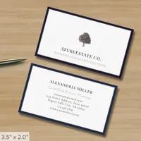 Luxury Tree Logo Navy Blue Border Business Card