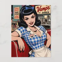 Sexy Vampire at the Retro Diner Postcard